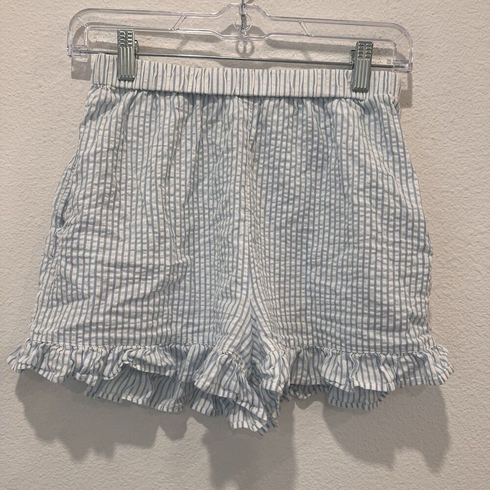 Anthropologie Rahi Striped Ruffled Shorts Sz XS Preppy Dainty Vacation Beach